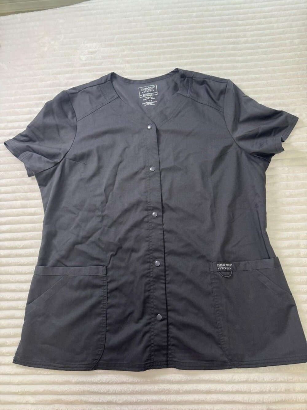 Cherokee Workwear Revolution Women's V-Neck Scrub Top Pewter Dark‎ Grey L